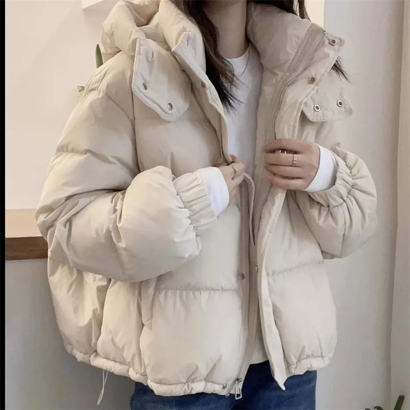 2025 Women Fashion Loose Down Cotton Jacket Winter Female Hooded Cotton Padded Coat Korean Ladies Long Sleeves Puffer Outwear 251030