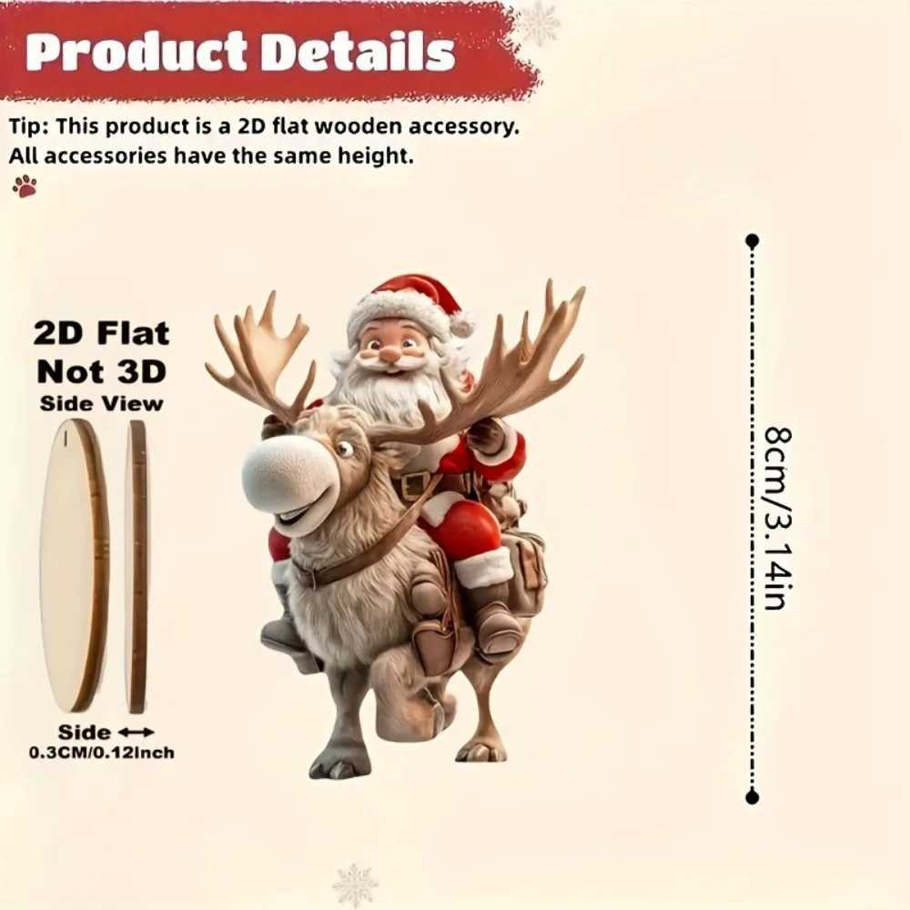 81624PCS Christmas Wooden Bicycle Santa Claus 2D Flat Pendant Xmas Tree Decoration Holiday Gift Christmas Ornaments Home Decor C251030