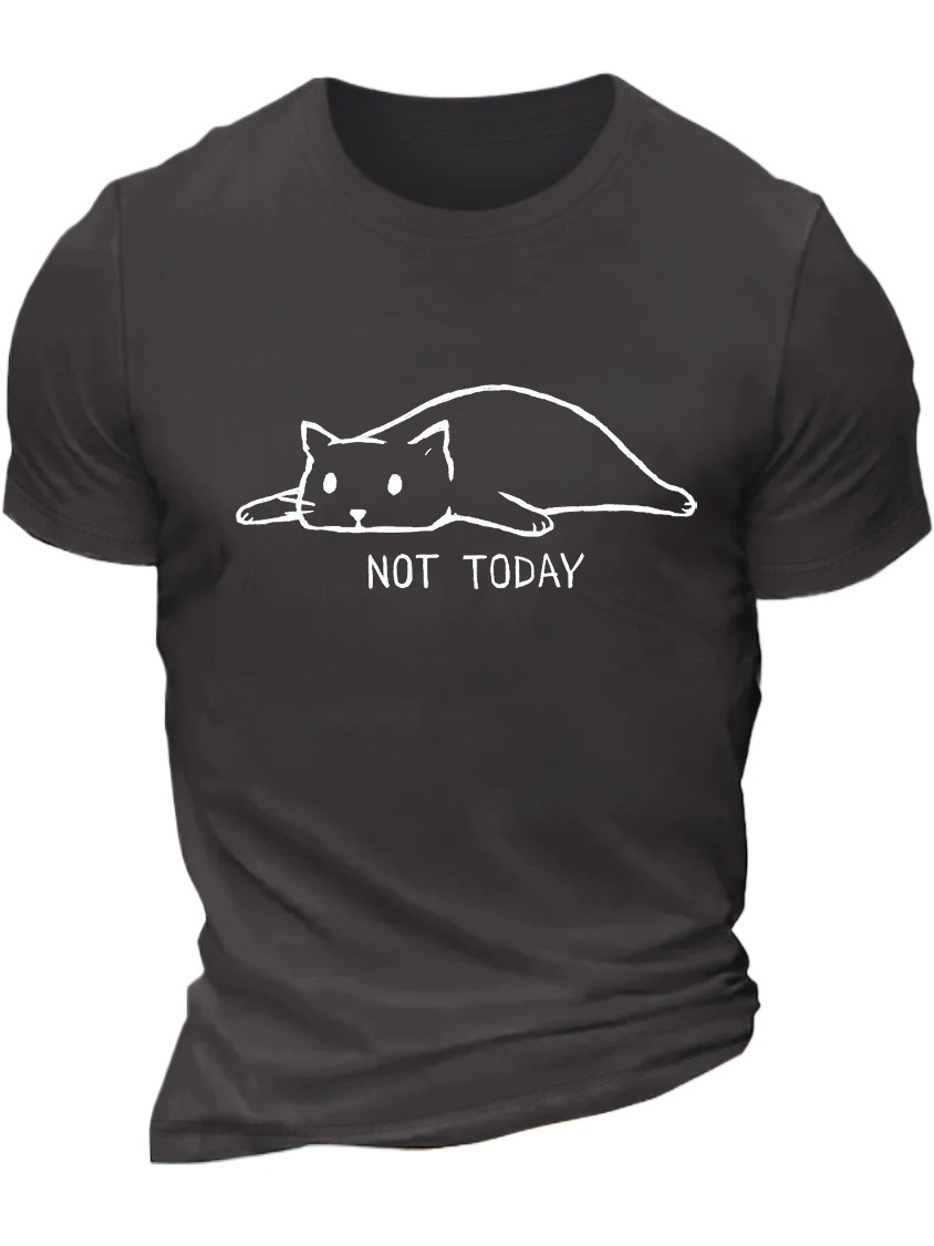 European & American Oversized Men's "NOT TODAY" Letter Print Cotton Crew Neck Relaxed Fit T-Shirt - TT7529