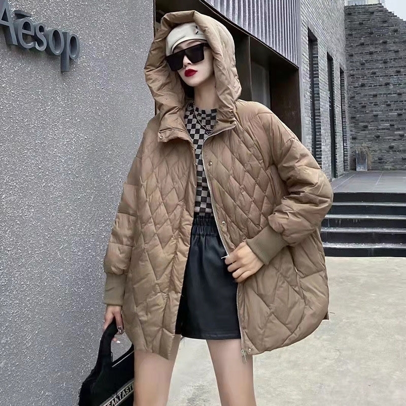Lightweight Loose Warm Casual Down Cotton Jacket Women Autumn Winter Loose Hooded Warm Outwear Female Parkas Overcoat 251029