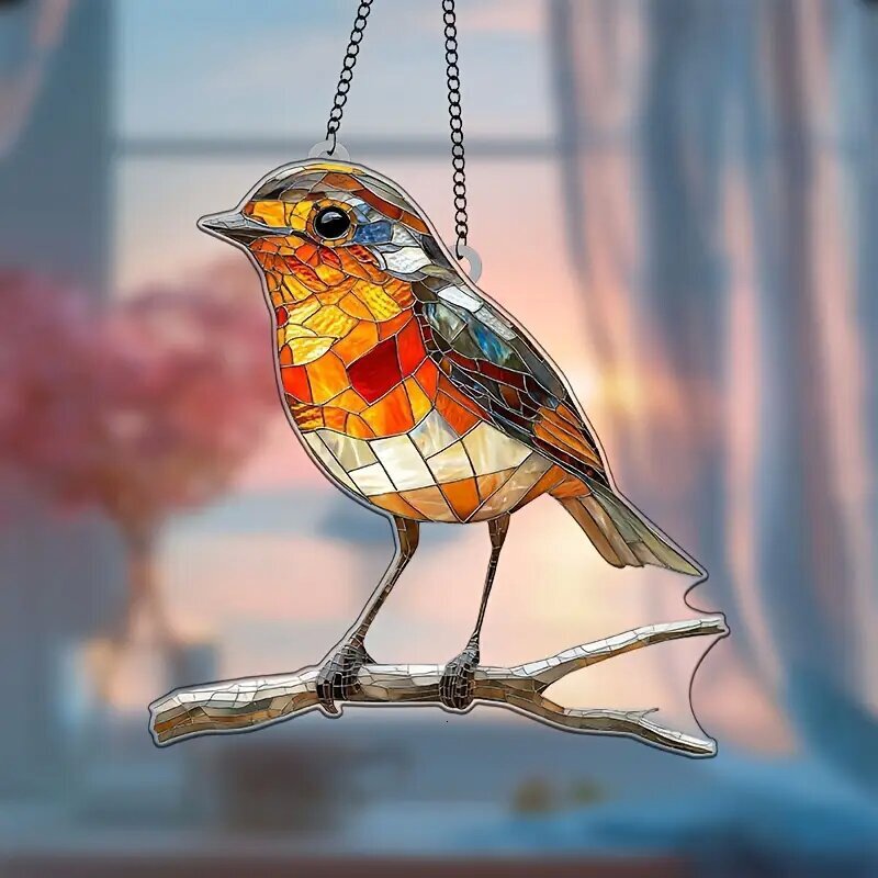 Animal Series Colorful Bird Acrylic with Chain Window Decoration Door Sign Garden Gift Pendant Hanging Ornament