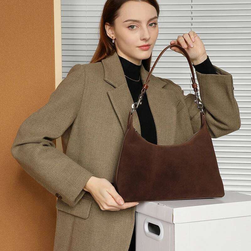 Designer bag 52 Toptrends Suede Genuine Leather Underarm Shoulder Bags For Women Winter 2025 Designer Crossbody Hobo Tote Ladies Handbags
