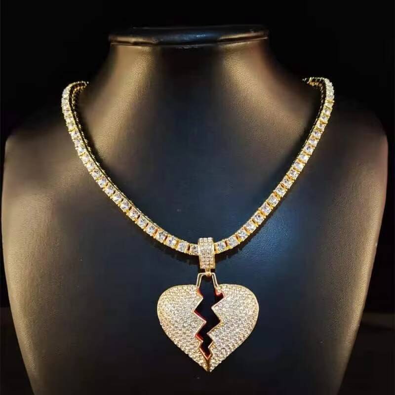 Hip Hop Pass Diamond Tester 925 Sterling Silver Bling Iced Out GRA VVS Moissanite Red Enamel Broken Heart Pendant for Men Women