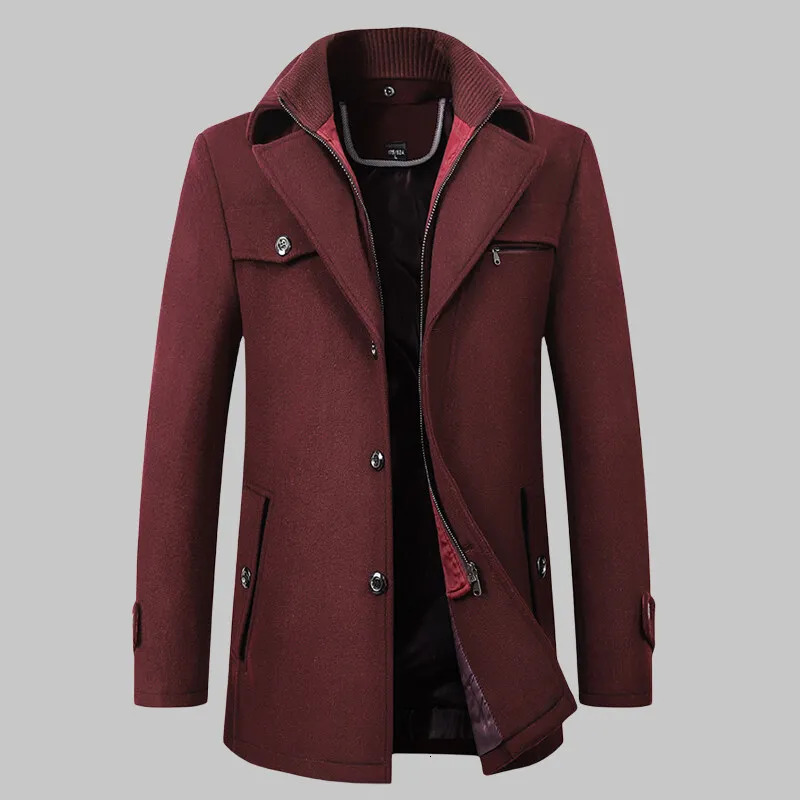2025 High quality mens wool coat medium length double collar winter plus cotton thickened wool coat mens coat 251029