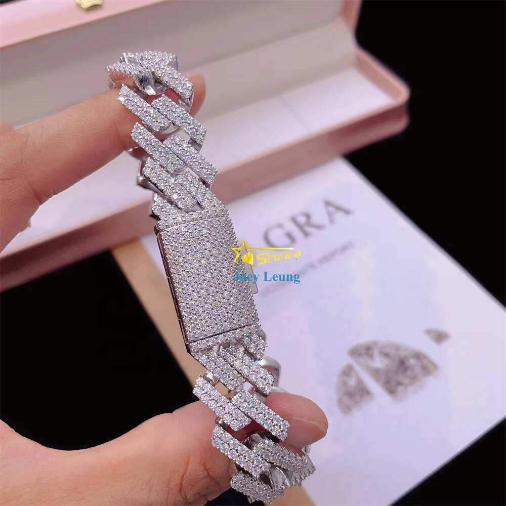 925 Sterling Silver Gold Plated VVS Moissanite Diamond Custom 15MM Iced Out Cuban Bracelet