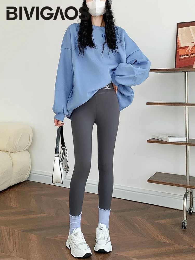 BIVIGAOS Autumn Winter Pink Velvet Shark Leggings Women Fleece High Waist Thick Warm Leggings Gray Casual Sports Yoga Leggings J251030