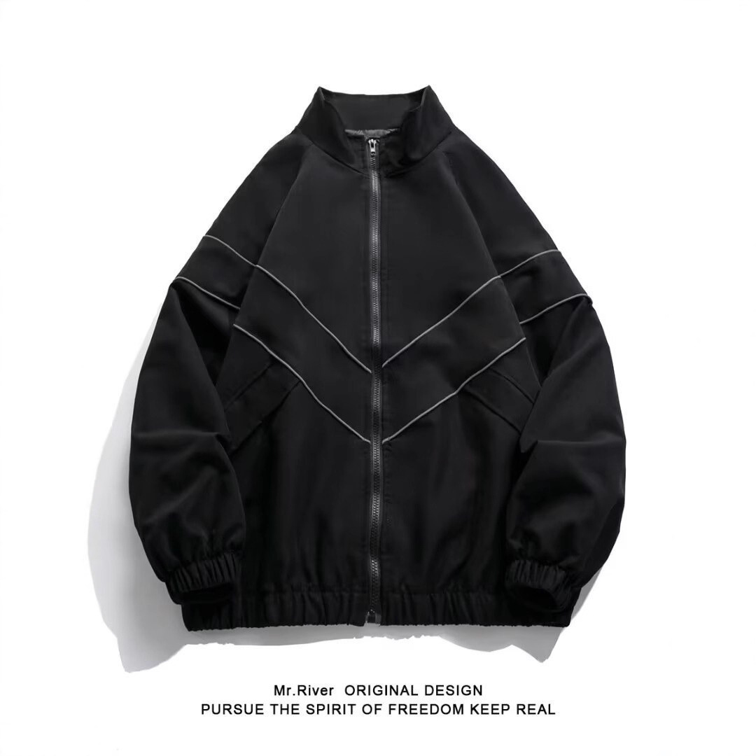 Trendy Brand Solid Color Reflective Designer Coat Sports Jacket Men's American Style Trendy Baseball Jacket Spring Autumn Loose Couple Jacket Coa