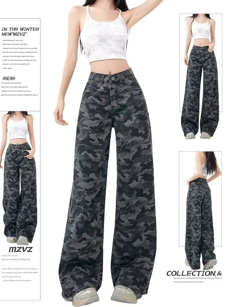 Womens Jeans Baggy Jeans Y2k American Retro Camouflage Cargo Pants High Waist Loose Fit Fashion Long Trousers 251029