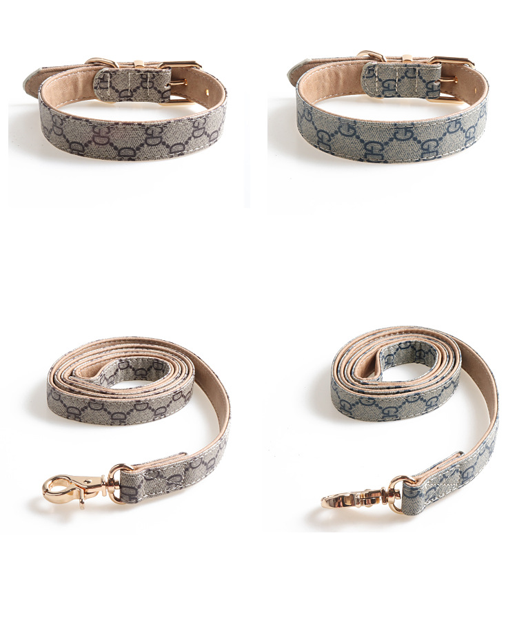 Stylish Pattern PU Dog Leash & Collar Set, Multi-Color, Sturdy Metal Buckles, Adjustable Sizes, For Dogs of All Sizes, Durable, Multi-Functional Outdo