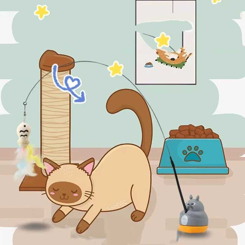 New cat funny cat stick steel wire long pole feather cute cat toy kitten fishing rotating selfpleasure relief pet toy S251029{category}