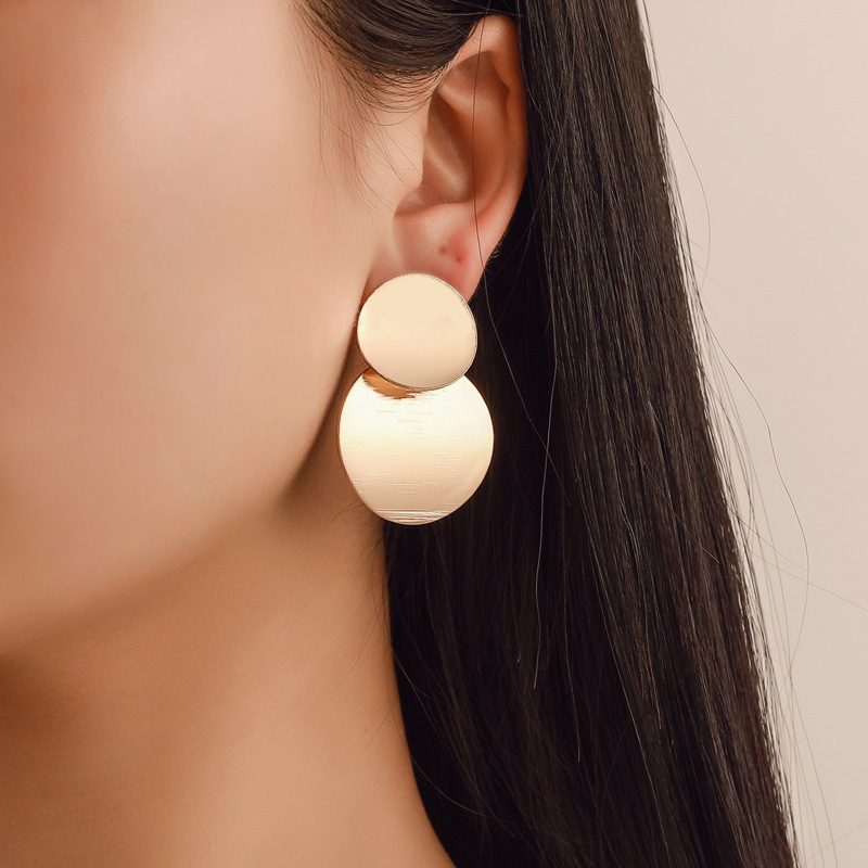 Round Alloy Stud Ins Style Three-Dimensional Glossy Fashionable Versatile Trendy Drop Earrings Jewelry