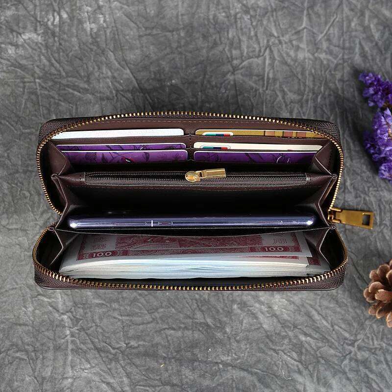 2025 Vintage Hot Sale Long Wallet Cowhide Leather Women's Clutch Wallets Money Clip Card Holders Coin Purses Large