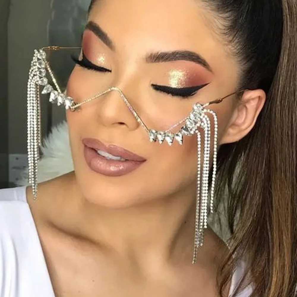 Fashion Rhinestone Long Tassel Eyeglass Frame for Women Face Accessories Unique Frame Glasses Hanging Shiny Eye Jewelry Hot SaleW251029