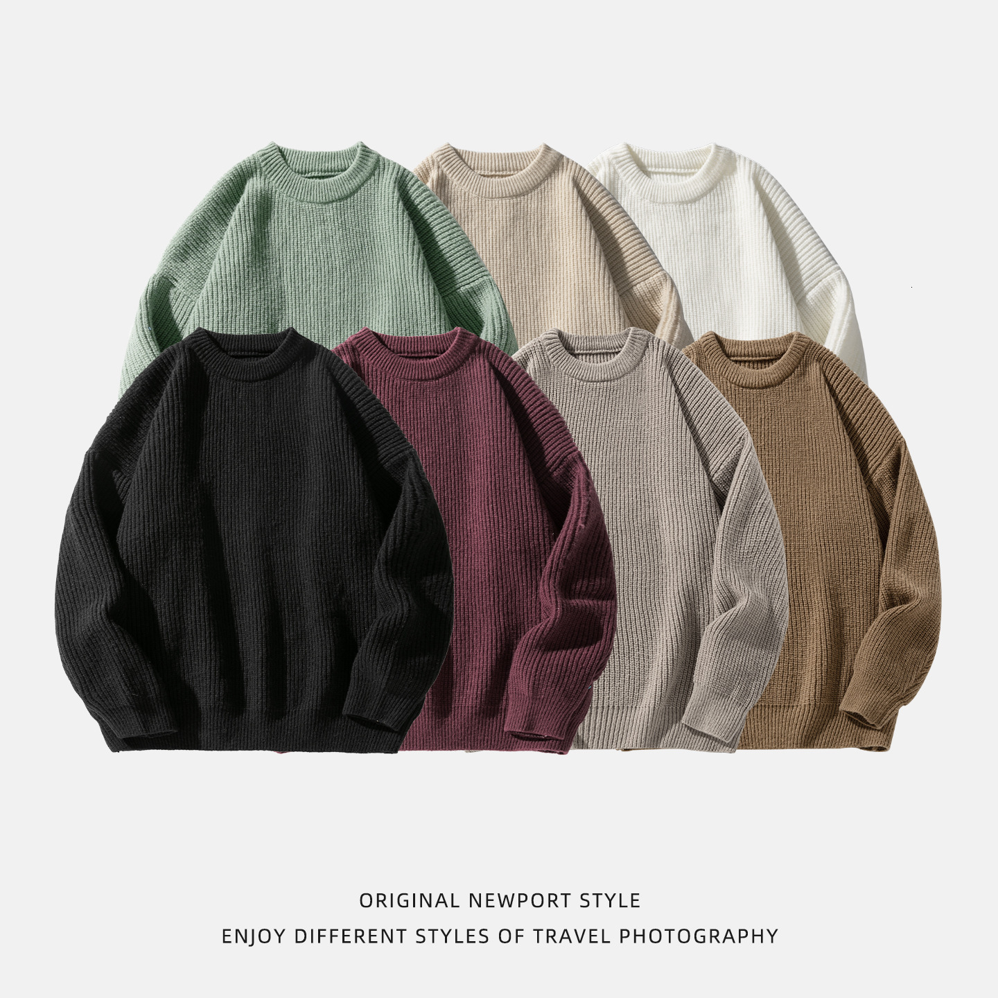 Solid Color Lazy Style Thick Knit Designer Sweater Round Neck Sweater Men Autumn Winter Trendy Brand Knitted Loose Casual Jacket