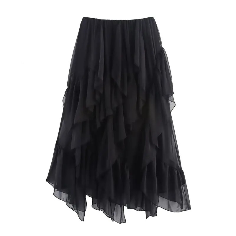 Summer 2025 Arrival Womens Midi Skirt Layered Decorative Casual Asymmetrical Polyester Loose Fit Skirt 251028