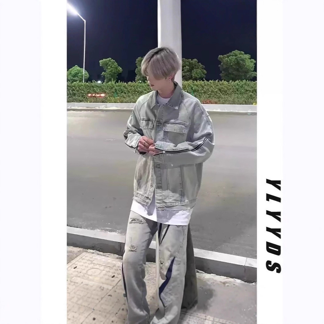 2025 Autumn New Long Sleeve High Designer Coat Street Versatile Denim Jacket Men's Trendy Turn-down Collar Loose Casual Top