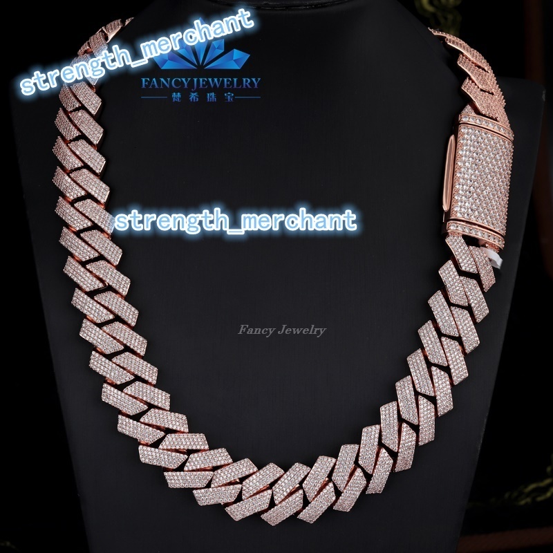 Custom Made Rose Gold Jewelry Gold Plated Cuban Links DEF Vvs Moissanite Wholesale All Size Round Moissanite Cuban Chain