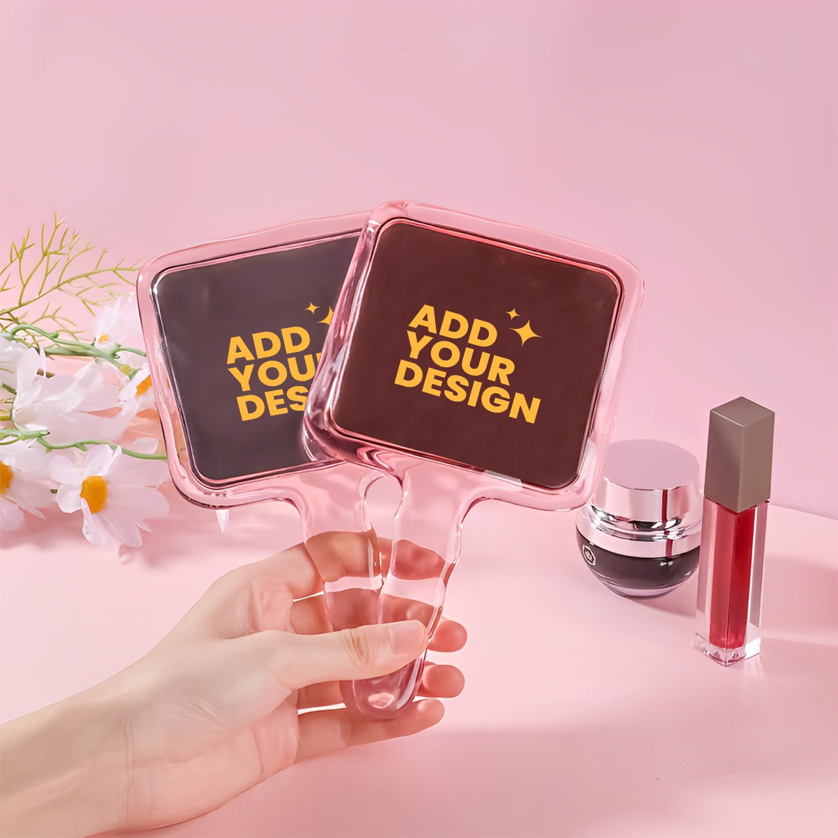 Pink Handheld Mirror, Cute Water Drop Shape Makeup Mirror with Ergonomic Handle, HD Glass for Precision Cosmetics & Touch-Ups