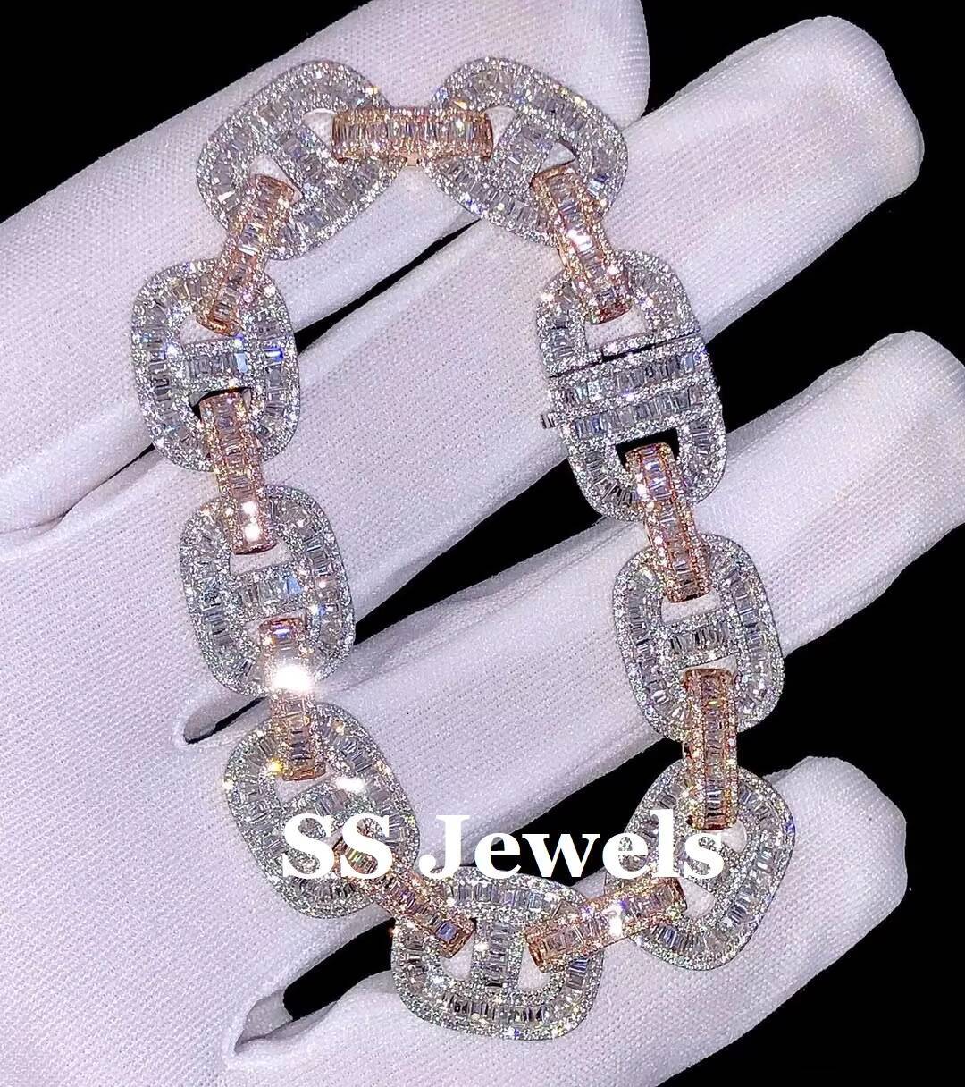 Luxury VVS Moissanite Diamond Link Bracelet for Women 925 Silver Rose Gold White Iced Out Cuban Chain Style Designer Jewelry