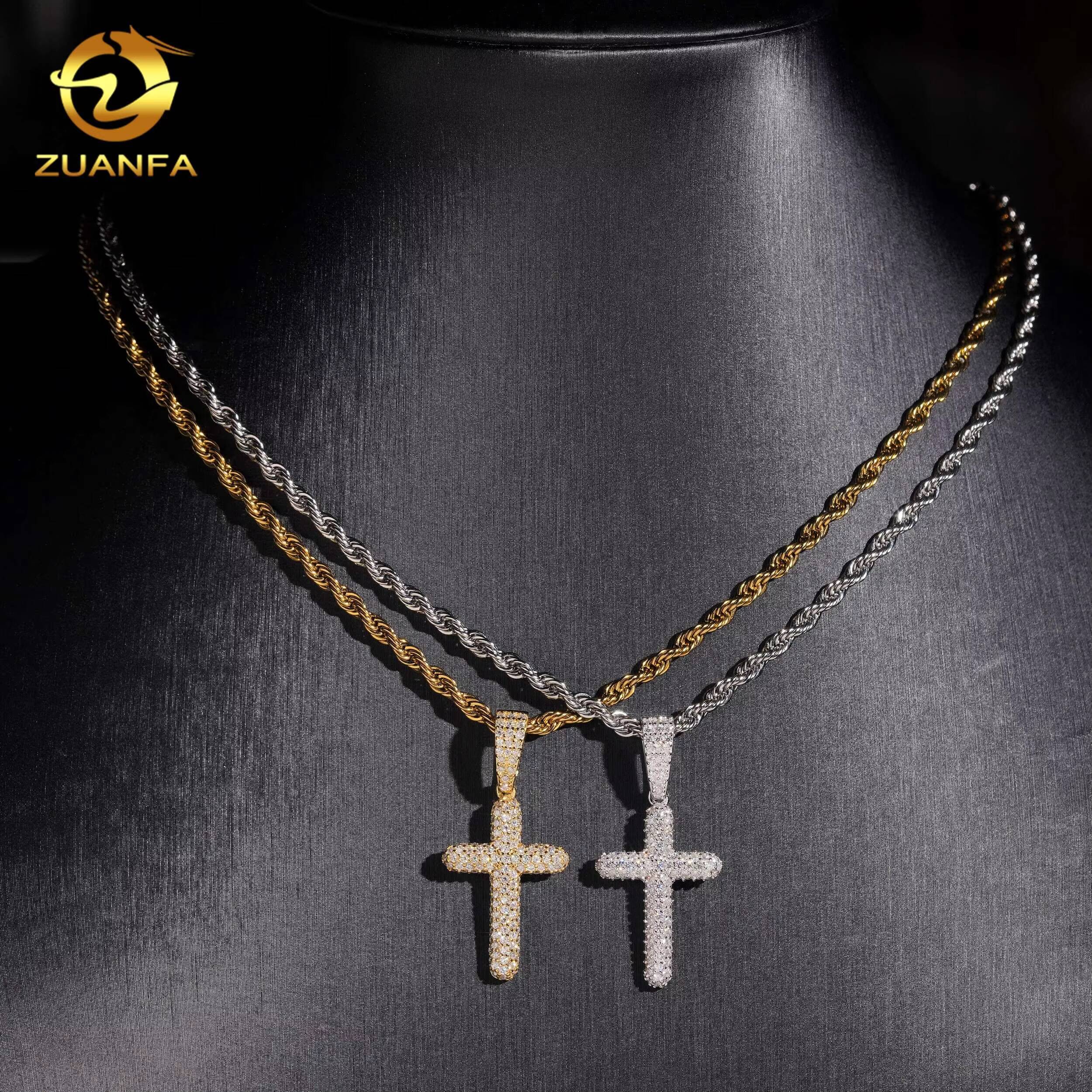 Ready to Ship Iced Out Cross Pendant 925 Silver Fine Hip Hop Jewelry Pendants Charm VVS Moissanite Diamond Jewelry Pendants