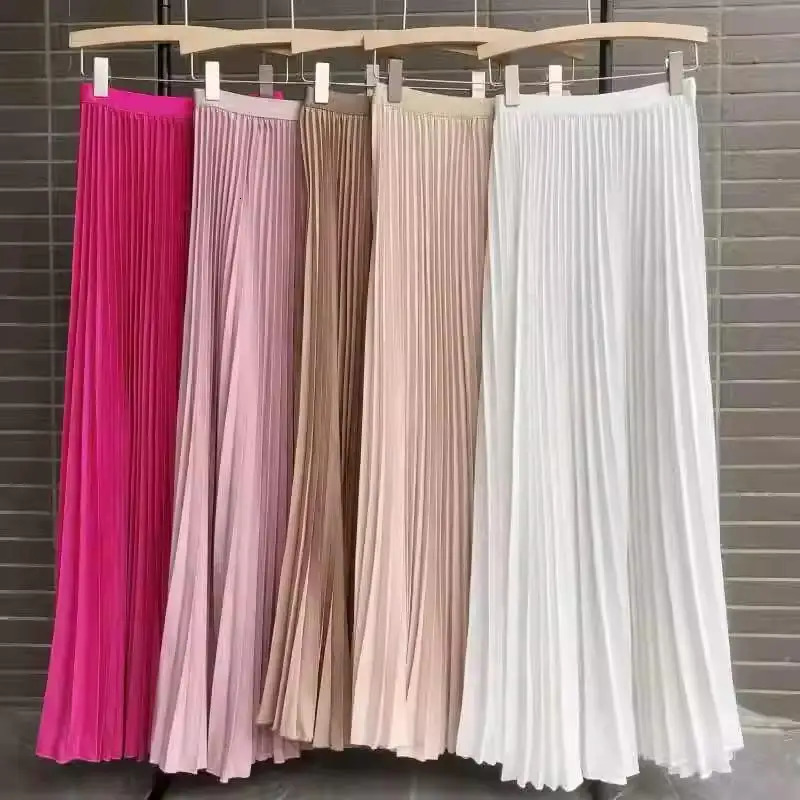2024 Women Elegant Pleated Skirt High Waist Women Long Skirt Female Ladies High Quality Women Midi Skirt Black Saia 251028