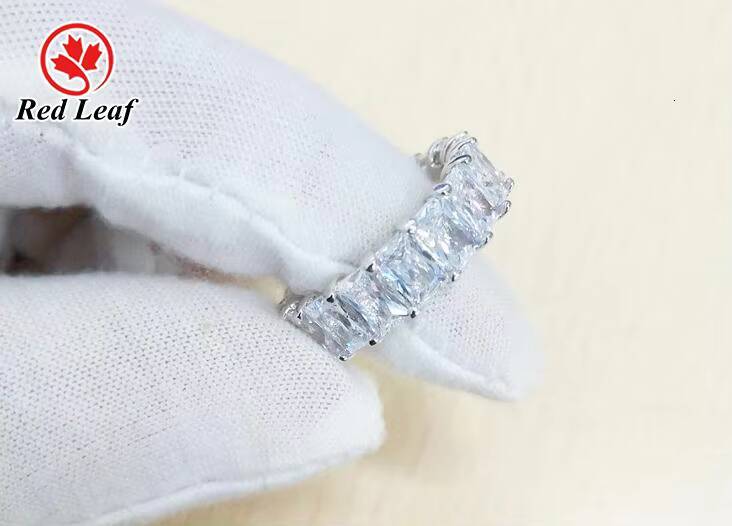 Redleaf Jewelry Shaped Moissanite Emerald Cut Moissanite Rings Design Geometric Full Pave Moissanite Rings Custom Silver CLASSIC