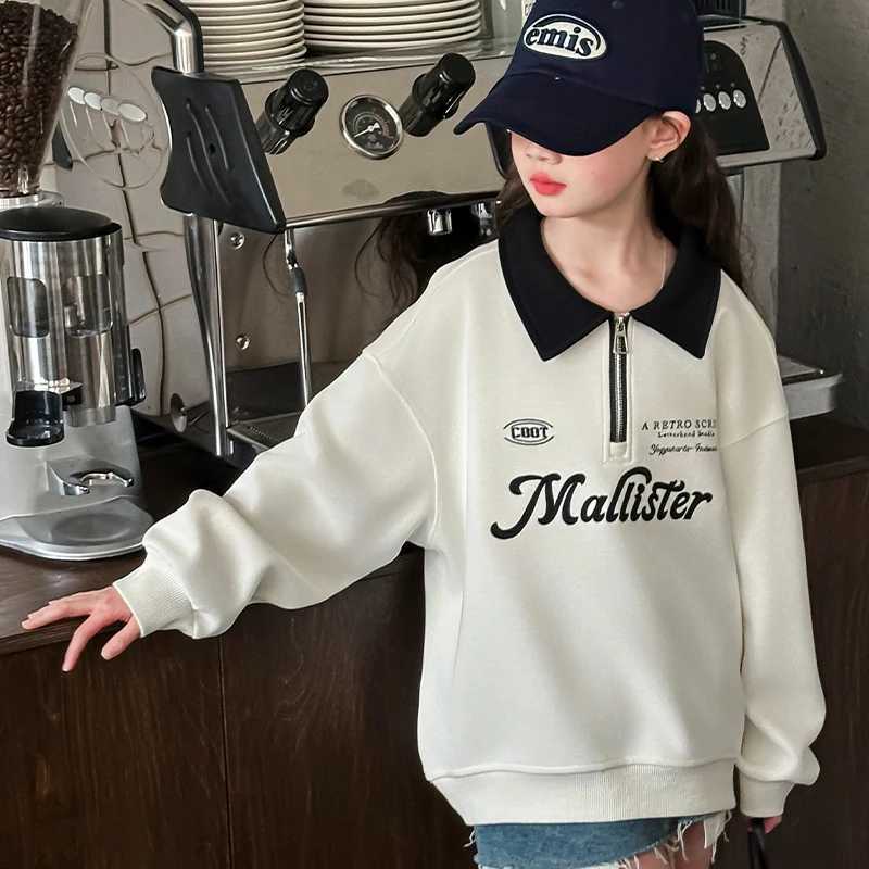 Spring Autumn Loose Casual Children Cotton Polo Collar Hoodie Sweatshirt for Teenage Girls Half Zipper Sweatshirt Kids WearT251030