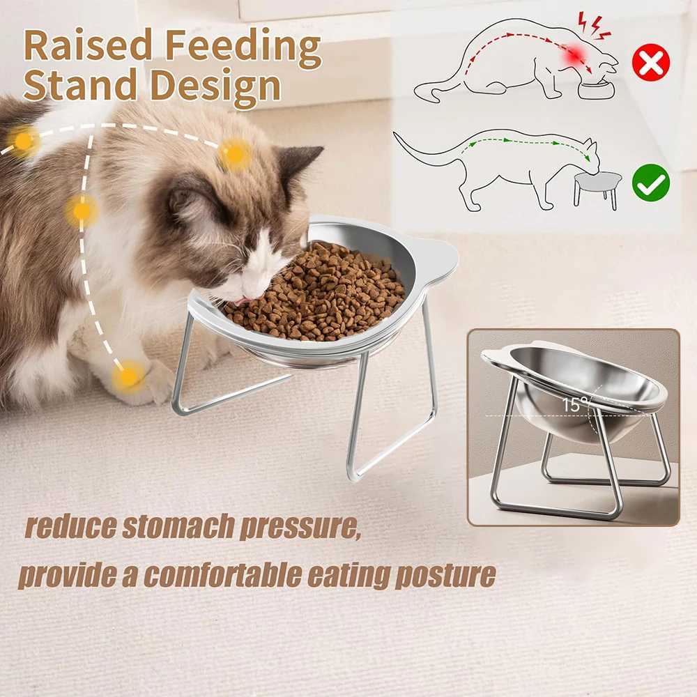 Stainless Steel Cat Bowls Raised Whisker Fatigue Cat Plates Pet Water Dish Kitten Bowls Pet Bowls for Cats Food Bowls J251113