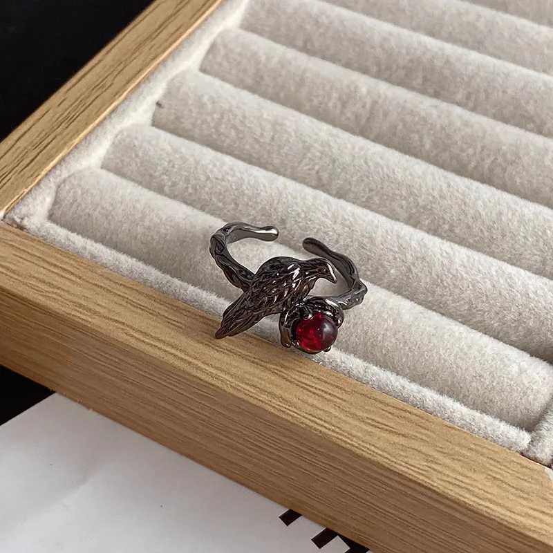 Black Raven Ring Gothic Horror Handmade Artisan Rings Promise Cubic Zirconia Jewelry Gift for WomenW251030
