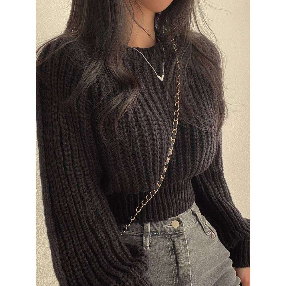 Loose Vintage Haruku Lantern Long Sleeve Women Korean Autumn Winter Knitwear Soft Warm Tops Chic Solid Femme Sweater Designer Sweater Women Bear Sweat