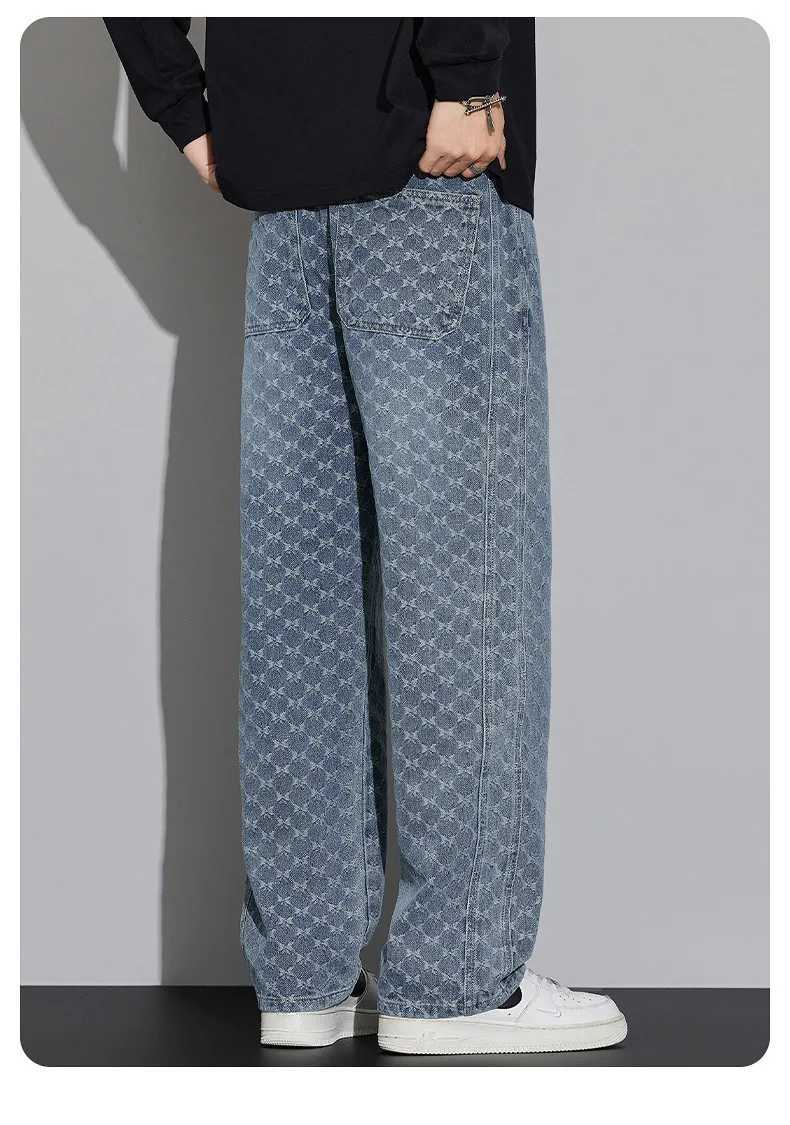 Autumn and Winter Texture Casual Jeans for Men 2025 New Style Loose and Versatile Straight Drawstring Wide Leg Jeans for Men J251030