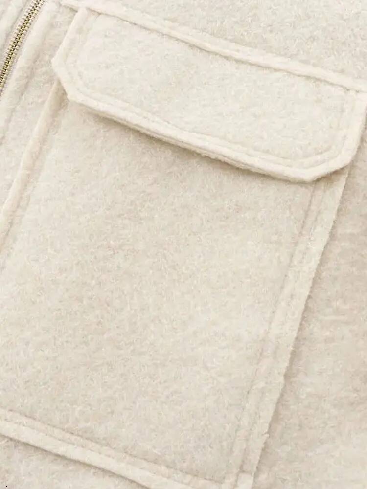 winter jacket women Cropped Jacket with Pockets for Women, Long Sleeve Coat, Front Zipper, Female Outerwear, Chic Tops, Fashion