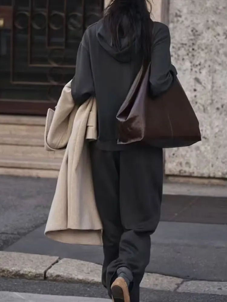 HH Trendy Solid Sweatshirt Set For Women Long Sleeves Causal Hooded SweatshirtDrawstring High Waist Straight Pants 251029