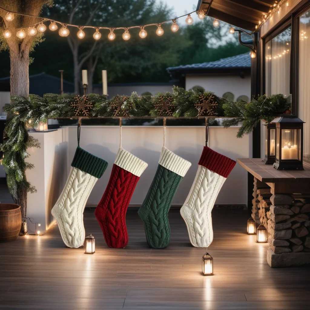 46CM Larger Christmas Gift Stockings ic GreenRed Knitted Hanging Decorative Stocking for Christmas Party Family Decor C251030
