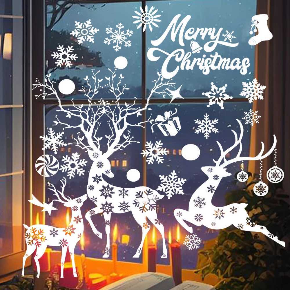 1Set Merry Christmas Electrostatic Glass Decal Elk Snowman Xmas Tree Window Stickers Christmas Festival Theme White Sticker C251030
