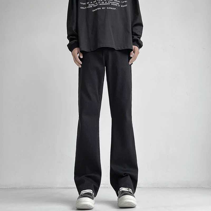 Autumn Vintage Straight Wide Legs BLACK Jeans Mens Streetwear Harajuku Washed Baggy Casual Flare Denim Trousers Y2K Male Pants J251030