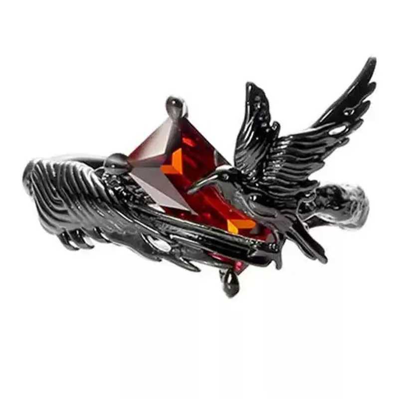 Black Raven Ring Gothic Horror Handmade Artisan Rings Promise Cubic Zirconia Jewelry Gift for WomenW251030