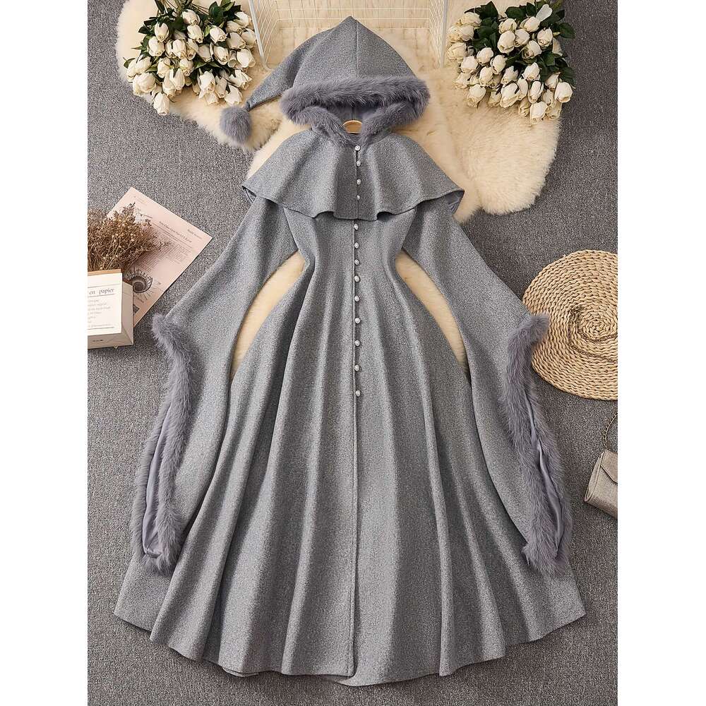 Women S Medieval Inspired Y K Winter Coat Dress Set With Faux Fur Collar Waist Cinching Belt Length Gown For Renaissance Fairs Themed Parties Hine