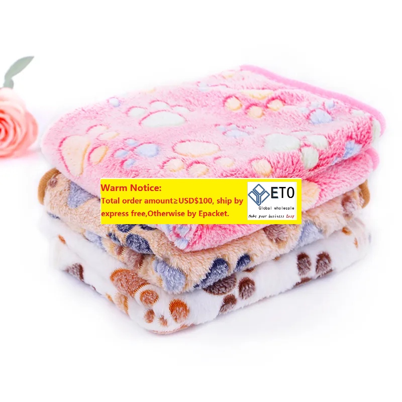 Soft Dog Bed with Cute Paw Prints for Kennels Reversible Fleece Crate Pet Mat Machine Washable Blankets ZZ