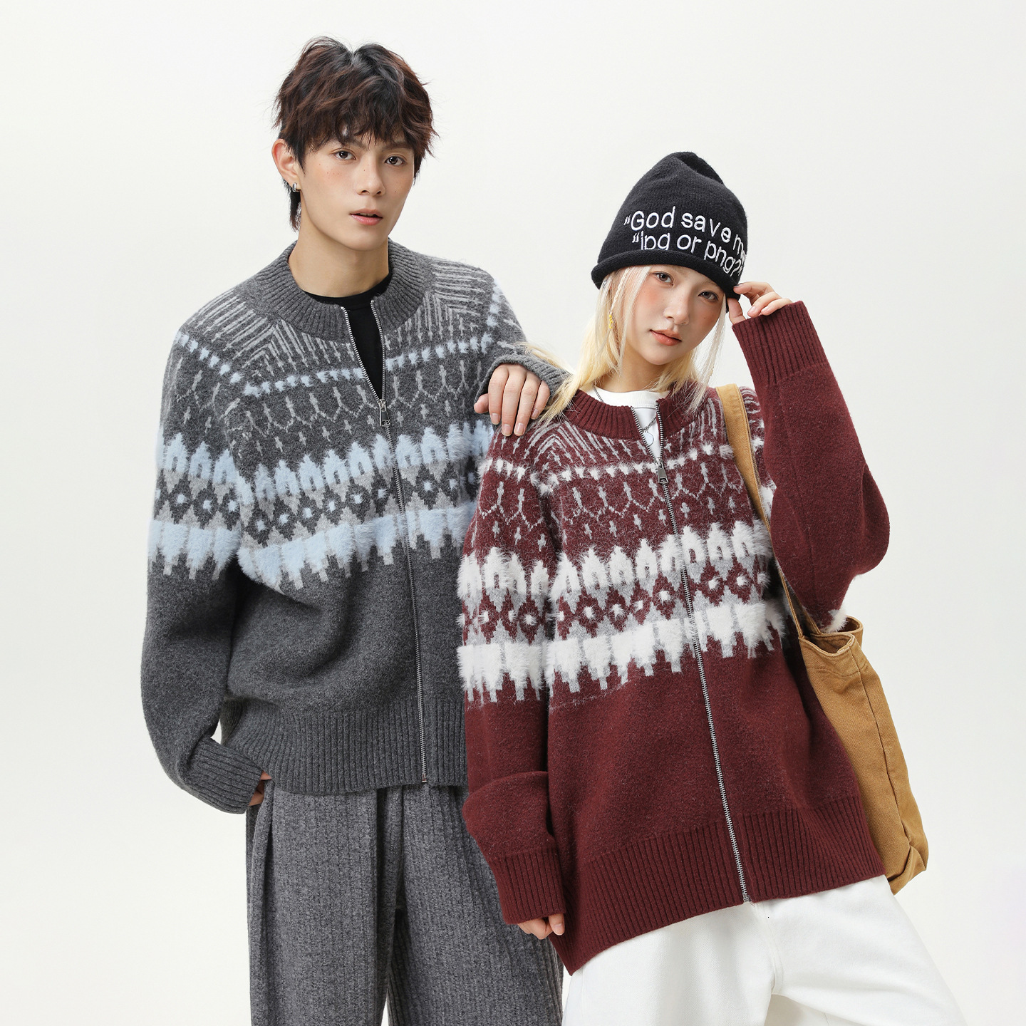 Textured Designer Sweater Fair Isle Cardigan Sweater For Men And Women Autumn And Winter Faux Mink Ethnic Style Soft Knitted Couple's Coat
