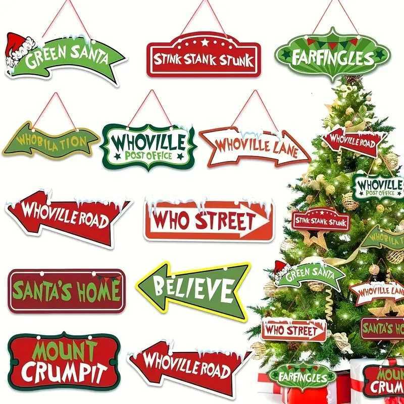 12 Pack Wooden Christmas Whoville Tree DecorationsXmas Large Crafts Hanging Ornaments Signs For New Year Decor Welcome To Hom C251030