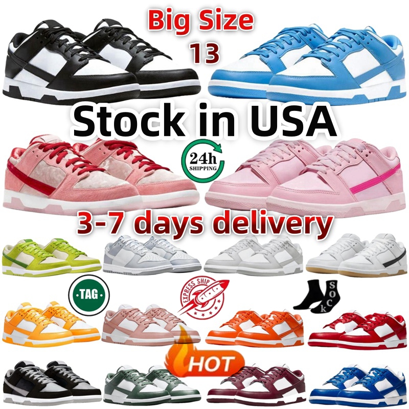 Stock in US Designer Low shoesFor Men Women Running Shoes Panda Sneakers Triple Pink White Black Photon Dust University Blue Grey Fog Mens Trainers Big Size 36-47