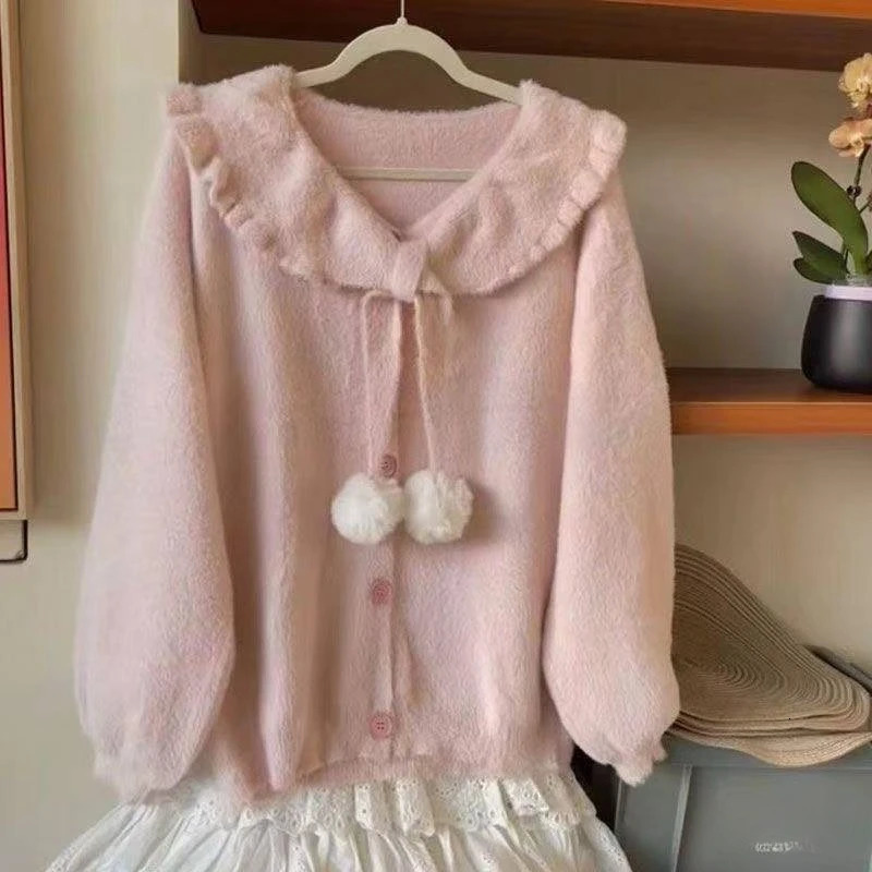 Harajuku Sweet Knitted Sweater Tops Women 2025 Autumn Winter Casual Loose Cardigan Y2k E Long Sleeve Kawaii Pullover 251029