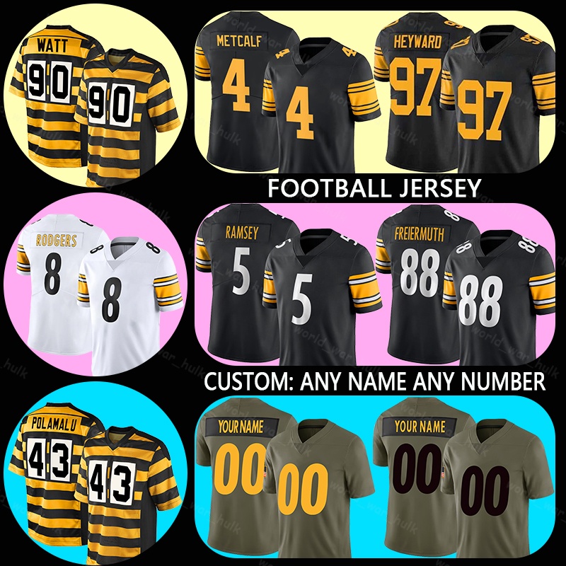 90 TJ Watt Jersey 4 DK Metcalf 5 Jalen Ramsey 20 Kaleb Johnson 24 Joey Porter Jr 99 Derrick Harmon 41 Payton 86 Hines Ward 12 Terry Bradshaw 32 Franco Harris 8 Rodgers