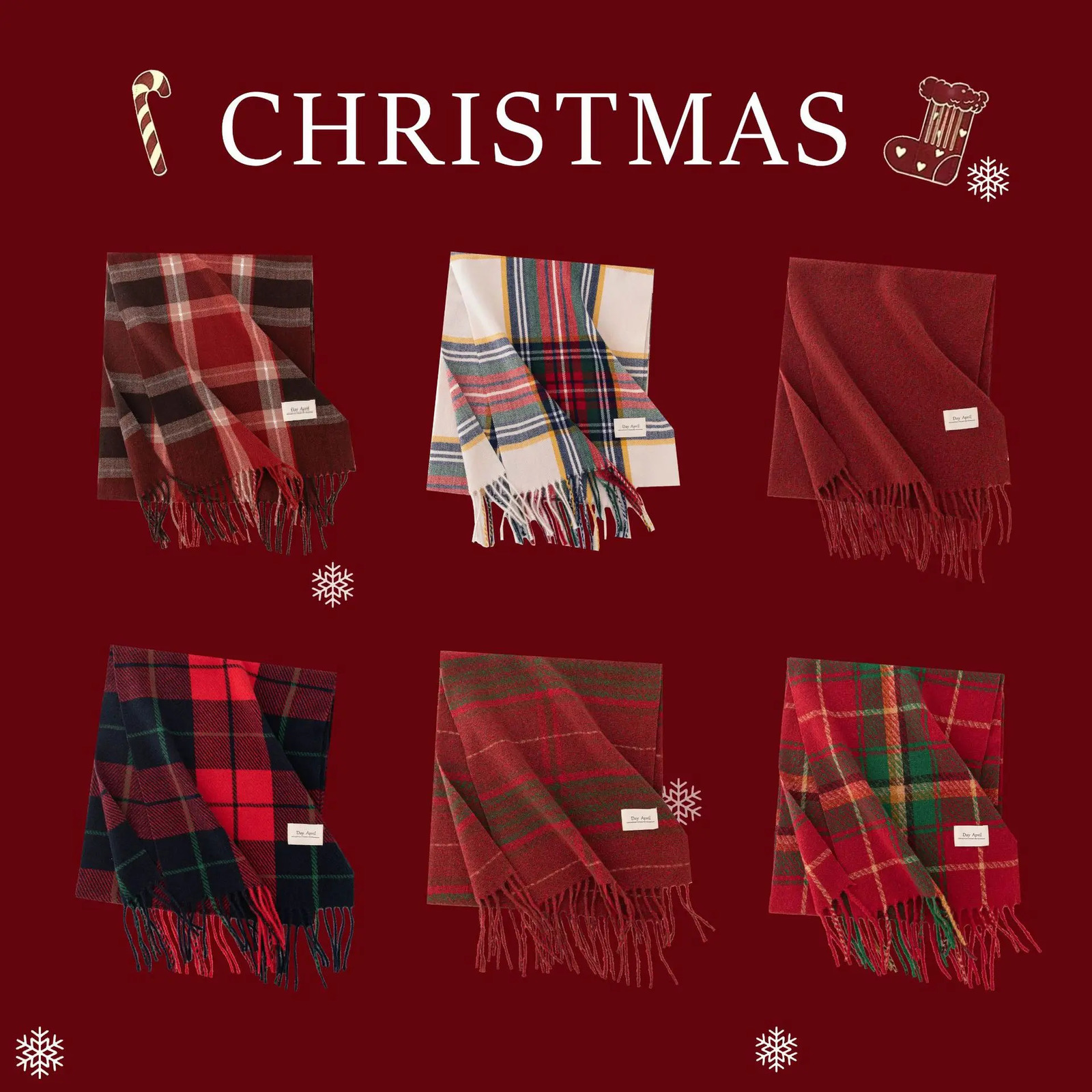 Christmas Red Scarf For Women Cashmere Plaid Printed Plush Scarf Trend Premium Warm Shawl Tassel Scarves 251023