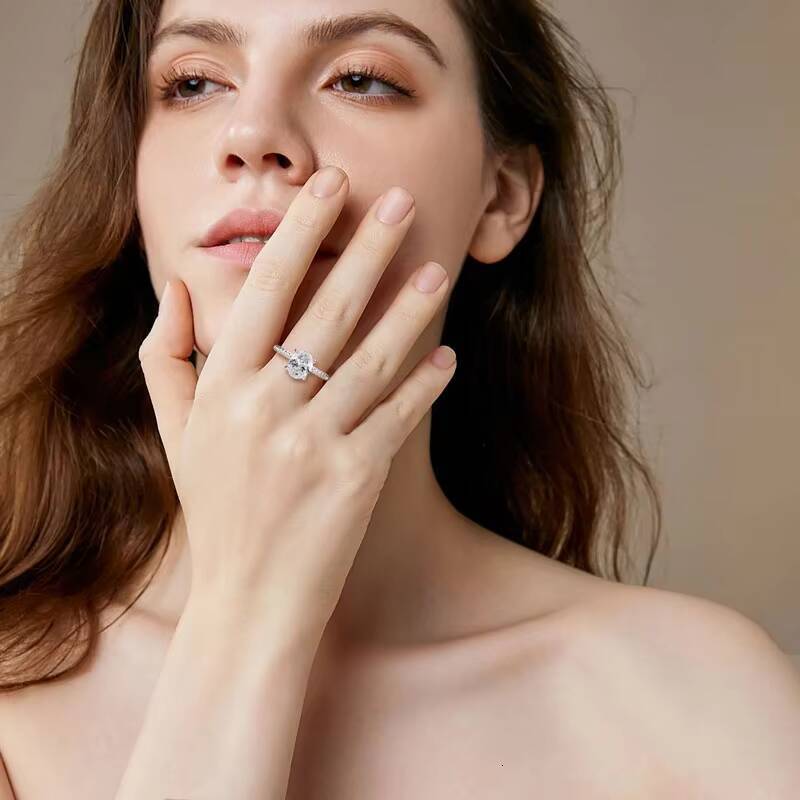 925 Silver 3Carat 8x10mm 3CT Oval Cut D Color VVS1 Moissanite Ring Ladies Classic Promise Wedding Engagement Rings for Women