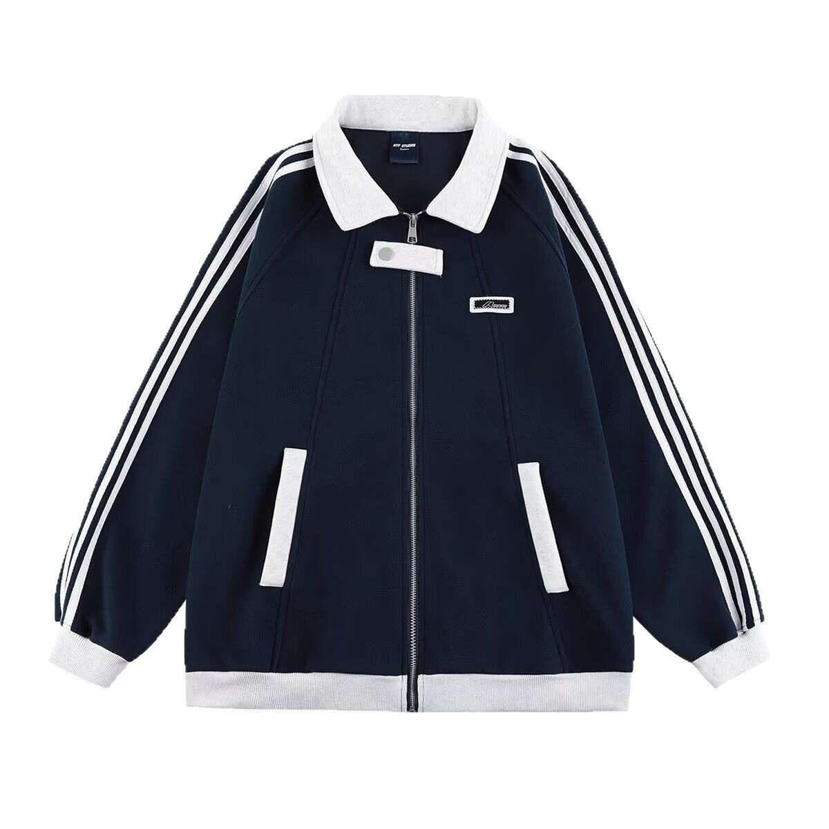 Three Stripes Color Block Turn-down Collar Sweatshirt Men's 2025 Spring Autumn New American Style Designer Coat Trendy Loose Casual Jacket