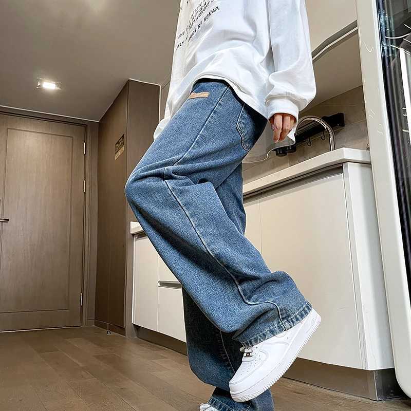 Branded Mens Baggy Jeans Classic Drawstring Loose Casual Straight Pants College Students Daily Versatile Blue Pants J251030