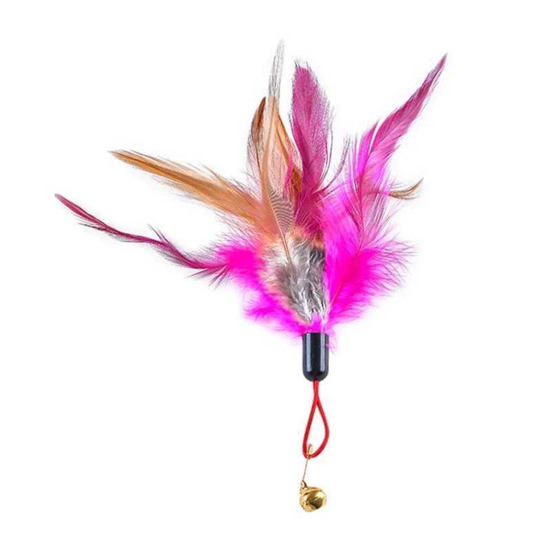 5Pcs Cat Teaser Wand Refills Chicken Feathers Replacement With Bell Interactive Kitten Toy Cat Toys S251029{category}