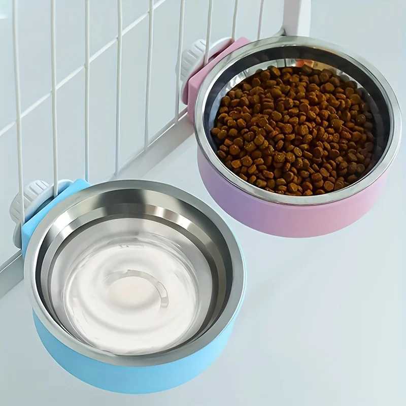 Pet CandyColored Stainless Steel Dog Bowl Hanging Cage Pet Cat Food Bowl Hanging Stainless Steel Bowl Dog Cage Bowl Double Bowl J251113